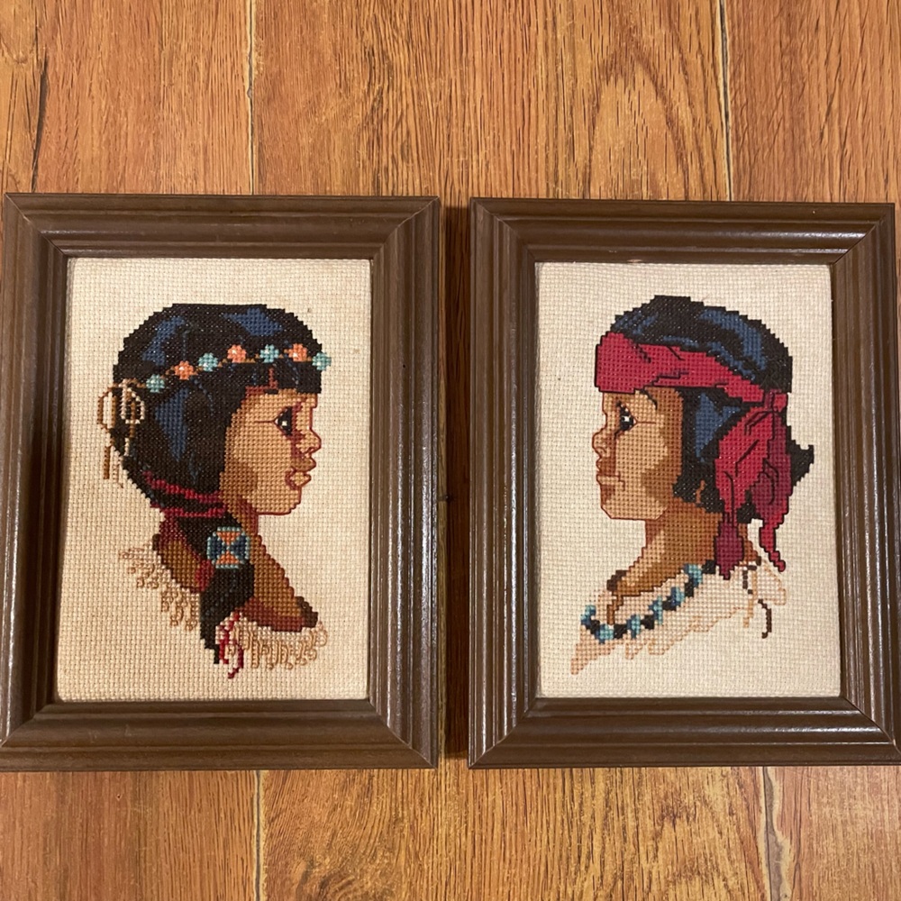 Vintage Cross Stitch Set Native American Indian